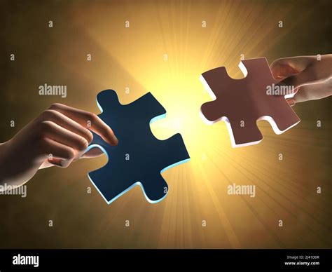 Hands Holding Two Puzzle Pieces 3d Illustration Stock Photo Alamy