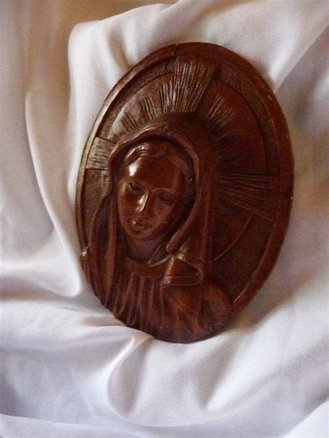 Vintage Virgin Mary Hand Carved Wooden Wall Plaque Etsy Wooden Wall
