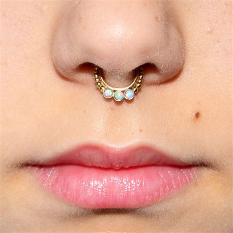 Gold Septum Ring Septum Jewelry Mm Blue Opal Nose Hoop Etsy
