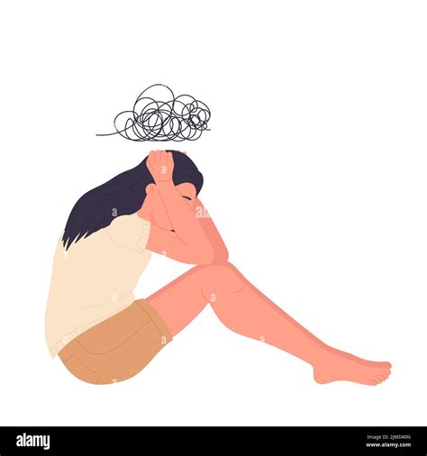 girl with depression mental disorder anxiety problem and apathy mood vector illustration stock