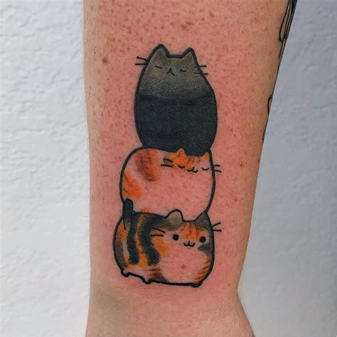 Pusheen Tattoo By Jessica Friskney Trio Pusheen Kawaii Cat Cute Neko