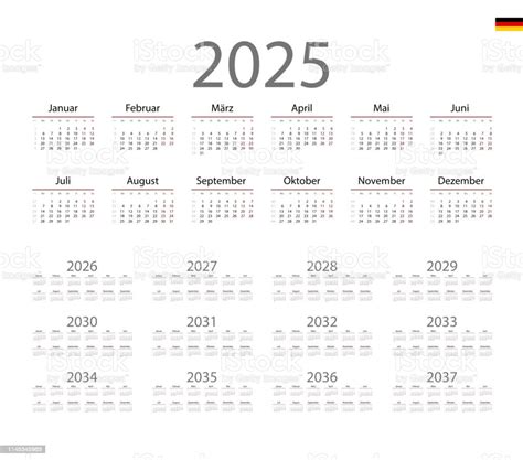 German Calendar For 2025 Week Starts On Monday Stock Illustration