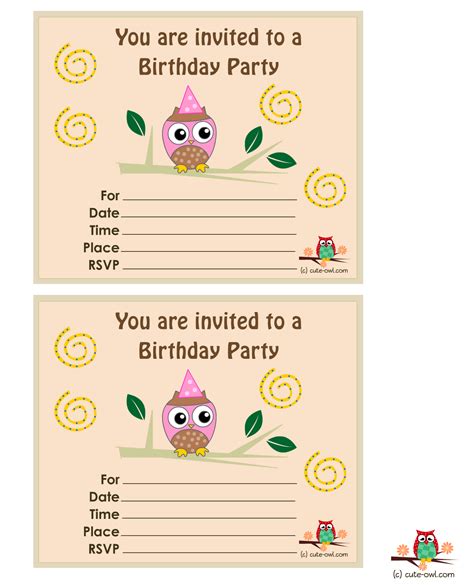 cute cute owl birthday party invitations owl … birthday party invitations