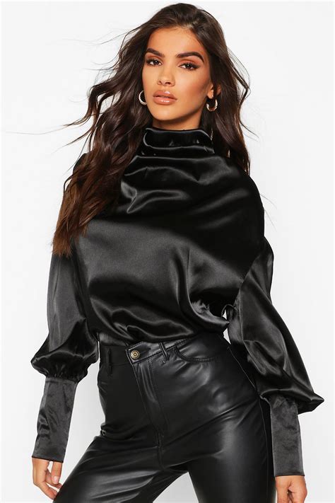 Satin High Neck Oversized Blouse Boohoo Classy Outfits Fashion