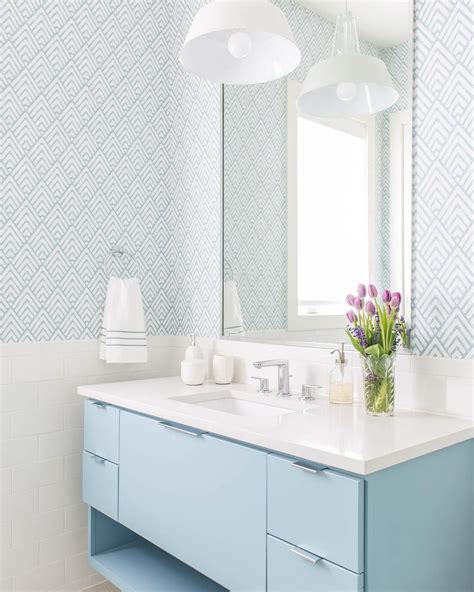 Powder Blue And White Patterned Bathroom Tiles Blue Bathroom