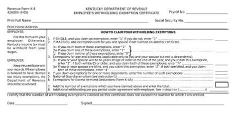 Revenue Form K 4 42a804 4 05 Kentucky Department Of