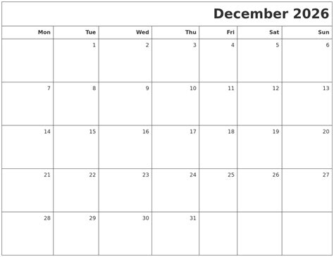 December 2026 Printable Blank Calendar