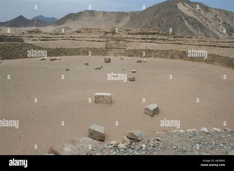 Circular Plaza Of The 5000 Year Old Ruins Of Caral 120 Miles North Of