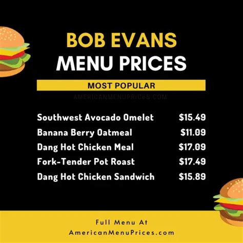 Bob Evans Menu And Prices In Usa 2023 American Menu Prices