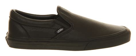Vans Classic Slip On Shoes Black Mono Leather Unisex Sports