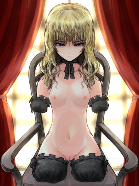 rule 34 amputee blonde hair blue eyes chair choker color curtains hara takehito highres