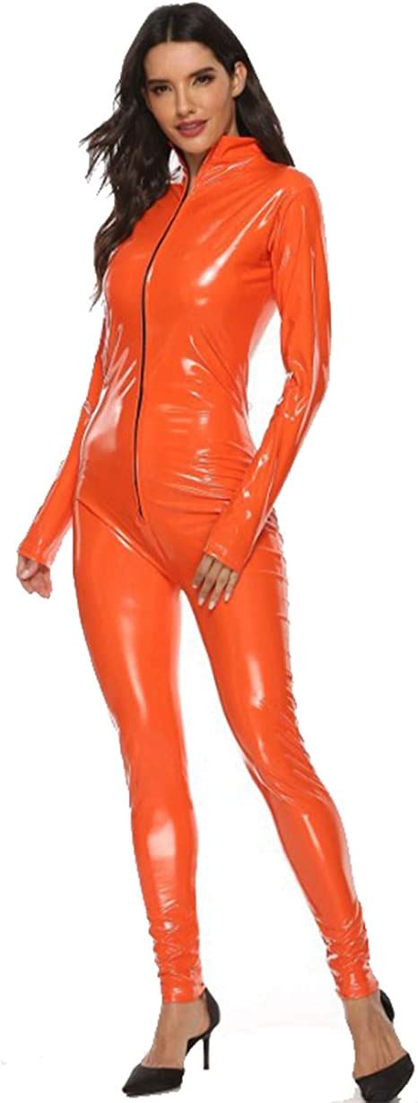 Snhpk Womens Sexy Jumpsuit Metallic Wet Look Patent