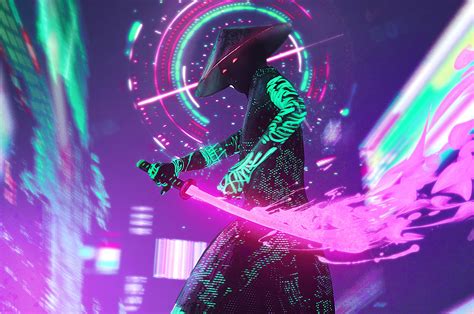 2560x1700 Neon Samurai Cyberpunk Chromebook Pixel