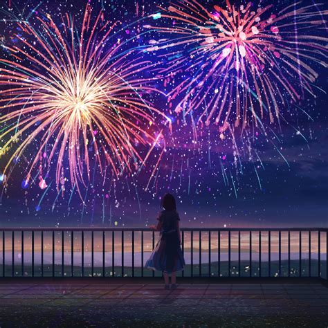 Anime Girl Wallpaper 4k Fireworks Colorful Dream Alone