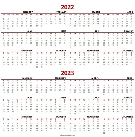 Two Year Calendar 2022 2023 Excel Jan 2022 To Dec 2023