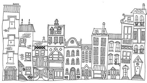 Hand Drawn Line Drawings Of Various Whimsical Houses Shops And B