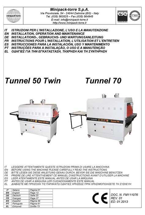 Minipack Torre Tunnel 50 Twin Installation Operation And Maintenance Manual Pdf Download