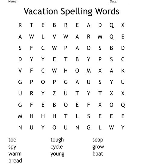 Vacation Spelling Words Word Search Wordmint