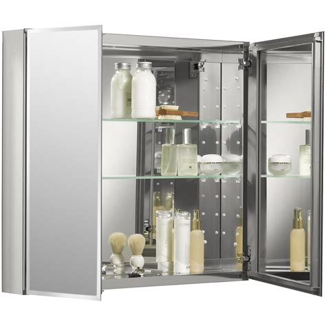 The door opens and closes very smoothly, and there. Kohler 30" W x 26" H Aluminum Two-Door Medicine Cabinet ...