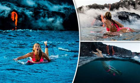 Bikini Clad Blonde Becomes First Person To Surf At Erupting Volcano