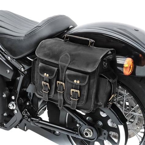Craftshades Black Leather Bag Large Leather Motorcycle Bag Set
