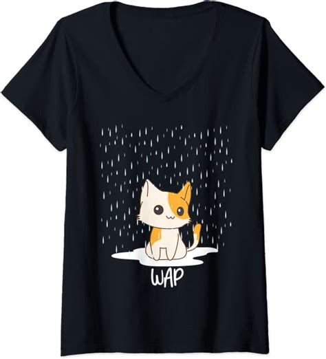 Womens Wap Wet Pussy Cat In The Rain Funny Parody V Neck T Shirt