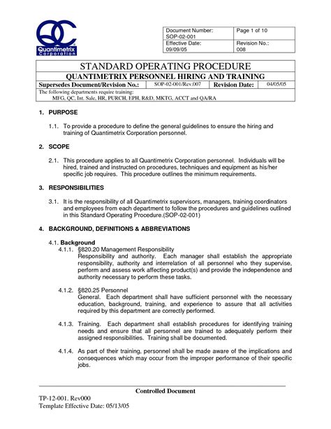 Iso Standard Operating Procedure Template All Applicable Pol Sop