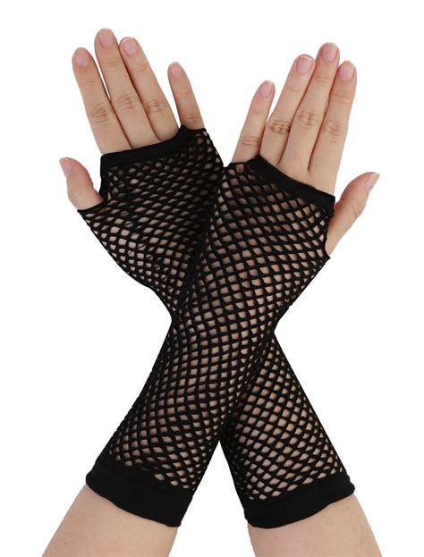 Unique Bargains Women S Elbow Length Fingerless Fishnet Gloves
