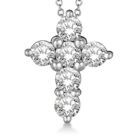 Prong Set Round Diamond Cross Pendant Necklace 14k White Gold 205ct