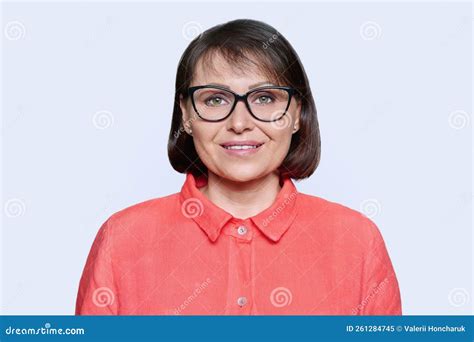 portrait of woman 45 years old looking at camera on white background stock image image of