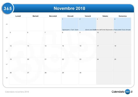 Calendario Novembre 2018