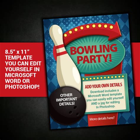 Editable Bowling Party Flyer Bowling Party Poster Bowling Party Invite