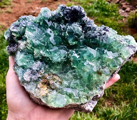 1898g Large Vivid Green Cubic Fluorite Crystal Cluster Mineral Display