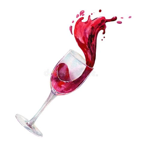 Glass Of Red Wine With The Wine Splash Watercolor Hand Painted Illustration Isolated On White