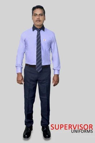 Poly Cotton Ice Blue And Navy Blue Supervisor Men Corporate Uniform