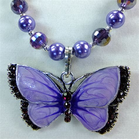 Pewter Purple Enamel Butterfly Pendant On A Necklace Of Violet Etsy