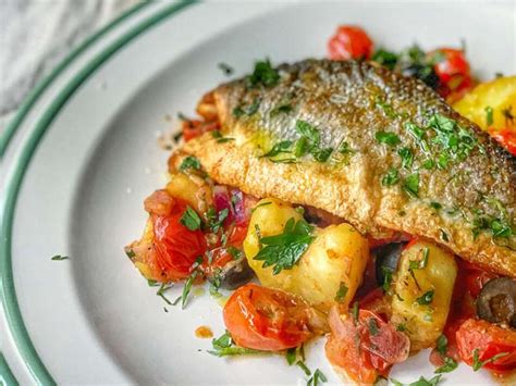 Pan Fried Sea Bass With Mediterranean Crushed Potatoes — Chris Baber Recipe Samsung Food