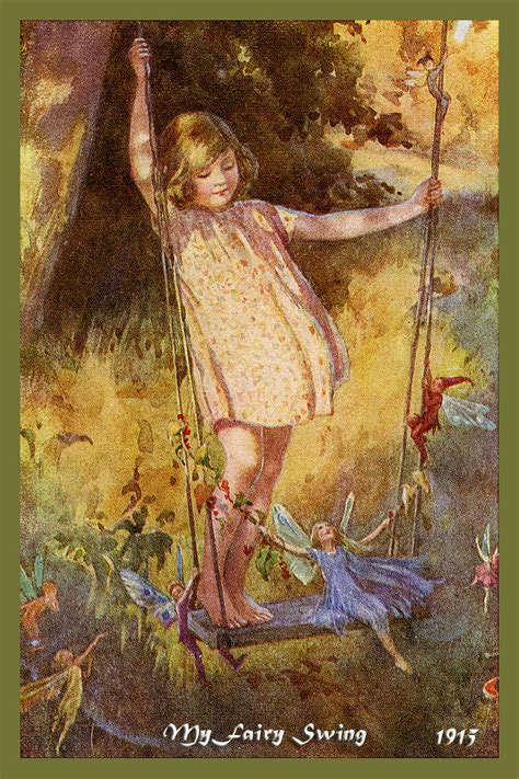 My Fairy Swing By Margaret Tarrant From 1915 Quilt Block Of Vintage Fairy Image Printed On