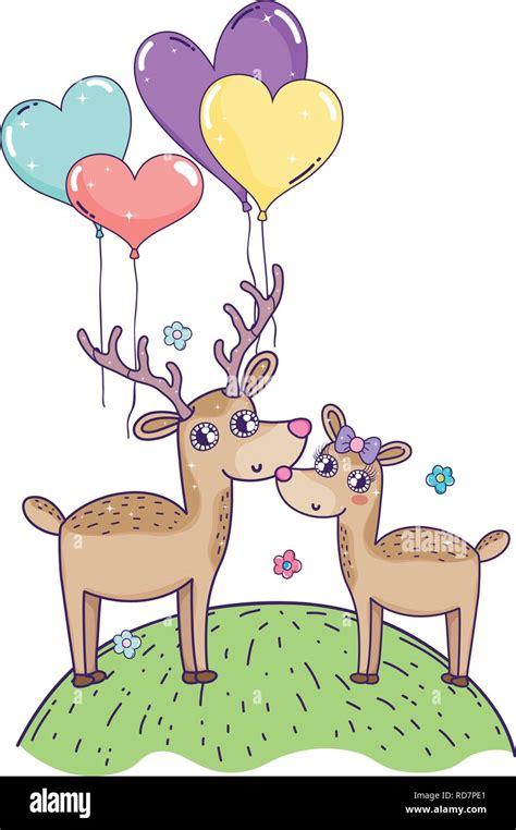 cute love reindeer couple with hearts balloons helium stock vector image and art alamy