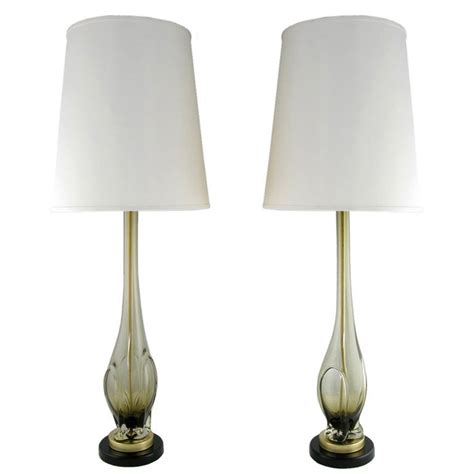 Pair Tall Murano Hand Blown Smoked Glass Table Lamps At 1stdibs