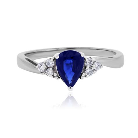 14k White Gold Pear Shape Sapphire And 12ctw Diamond Ring Raymond Lee