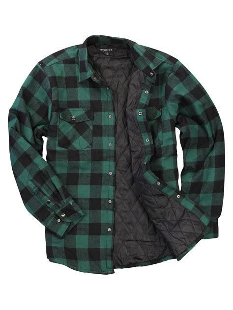 Mens Insulated Quilted Lined Flannel Shirt Jacket Greenblack X