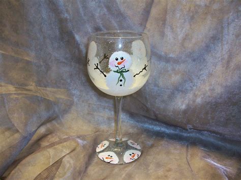 Hand Painted Snowmen Trio Wine Glass Etsy