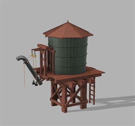 3d Printable Model Wooden Water Tower With Train