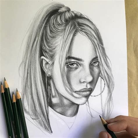 I think i'm obese with this girl. #portrait of Billie Eilish by #artist Robin Amar from # ...
