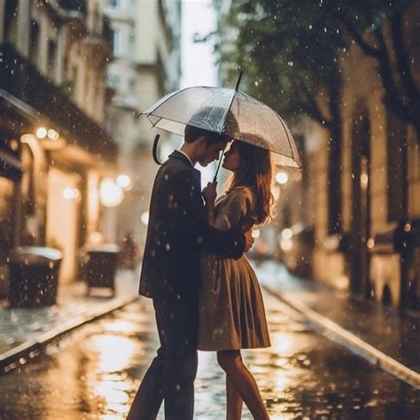 Premium Ai Image Couple Kissing In The Rain