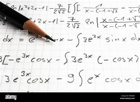 Maths Concept Pencil Over A Sheet Of Paper With Maths Formulas Stock