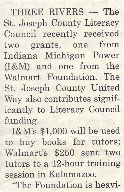 Walmart Gives A Grant To The St Joseph County Literacy Council St