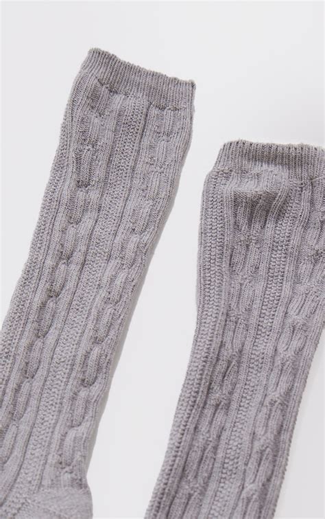 grey cable knit knee high slouchy socks prettylittlething