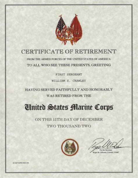 Us Marine Corps Retirement Certificate